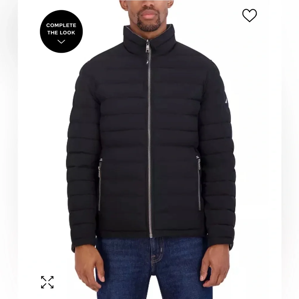 NAUTICA Men’s Reversible Quilted Puffer Jacket Black/Gray - Picture 2 of 12